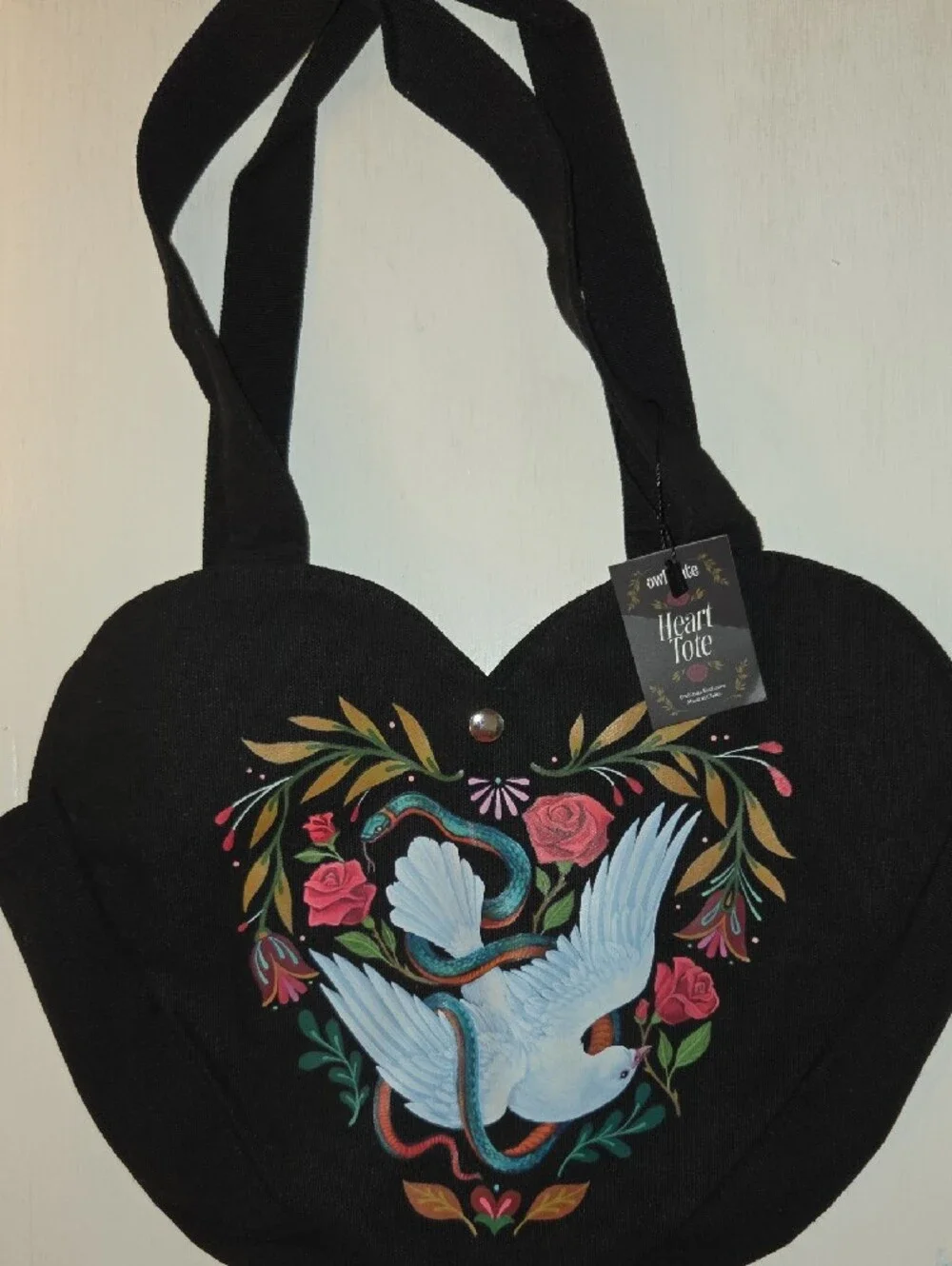 Black Heart Floral Dove Bag For Books OwlCrate 